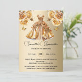 Invitation Princesse d'or Quinceañera papillon rose (Debout devant)