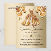 Invitation Princesse d'or Quinceañera papillon rose (Devant / Derrière)