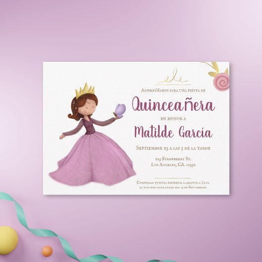 Invitation Princesse d'or rose Quinceañera