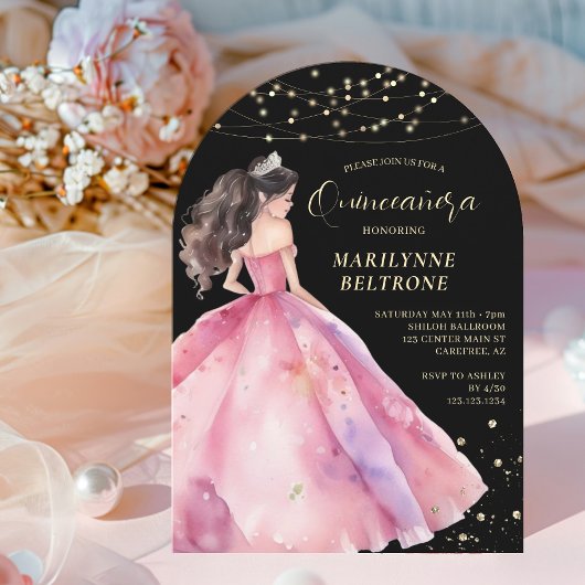 Invitation Princesse d'or rose Quinceañera