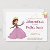 Invitation Princesse d'or rose Quinceañera (Devant)