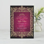 Invitation Princesse d'or rose vintage Tiara Quinceañera (Debout devant)
