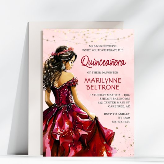 Invitation Princesse d'or Rouge Quinceañera