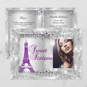 Invitation Princesse Douce 16 violet Argent Photo Fête