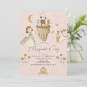 Invitation Princesse & Dragon Boho Fairytale Rose 1er anniver (Debout devant)