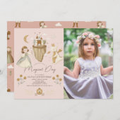 Invitation Princesse Dragon Boho Fairytale rose Anniversaire (Devant / Derrière)