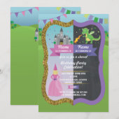 Invitation Princesse & Dragon Joint Boy Girl Anniversaire Inv (Devant / Derrière)
