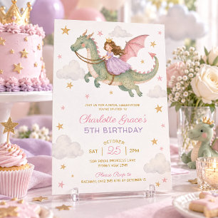 Invitation Princesse Dragon : Livre de Contes de Fées Anniver