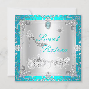 Invitation Princesse Élégant Diamant Turquoise Douce 16 Seize