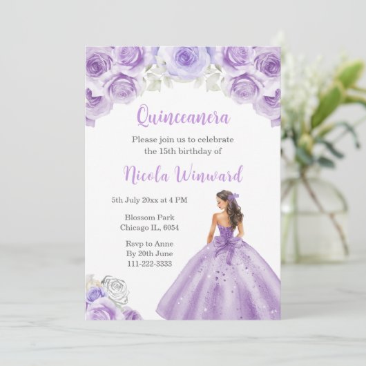 Invitation Princesse en Dusty Robe violette Quinceanera (Debout devant)