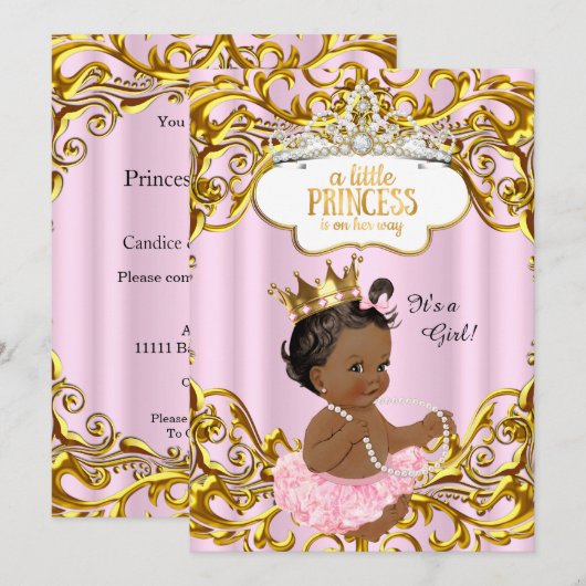 Invitation Princesse est en chemin Baby shower Pink Ethnic (Devant / Derrière)