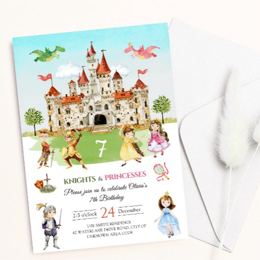 Invitation Princesse et Chevalier Anniversaire de enfant de d
