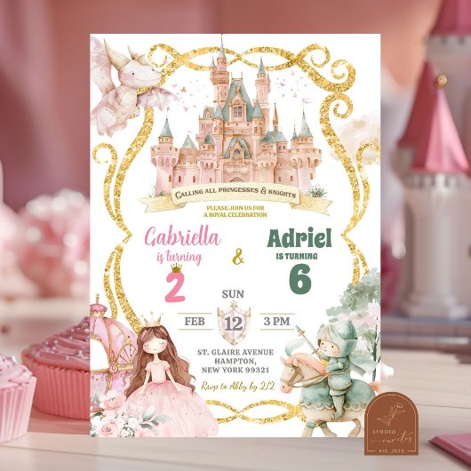 Invitation Princesse et Chevalier Garçon Fille Anniversaire C