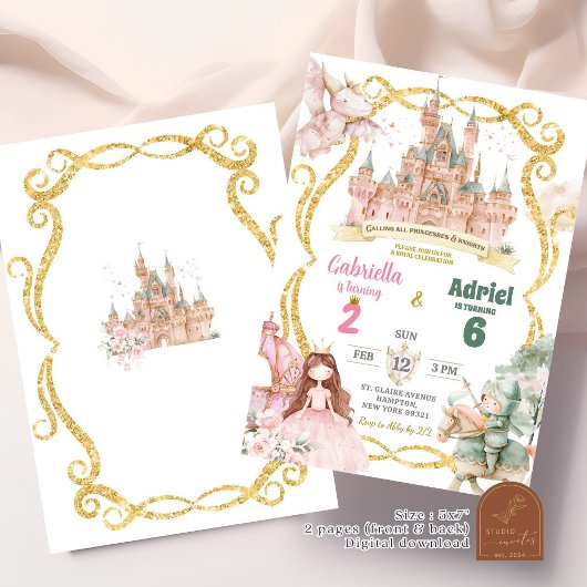 Invitation Princesse et Chevalier Garçon Fille Jonction Anniv