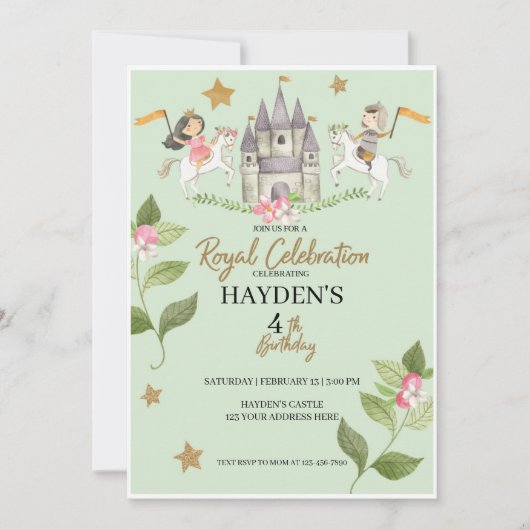 Invitation Princesse et fête du Chevalier, Princesse, anniver (Devant)