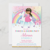 Invitation Princesse et licorne Anniversaire Tan Peau Brown (Devant)