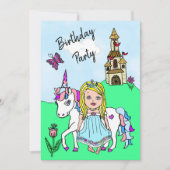Invitation Princesse et Unicorn Fête d'anniversaire (Devant)