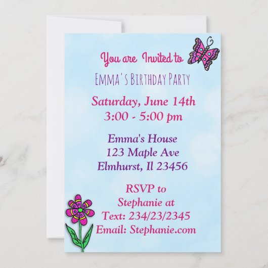 Invitation Princesse et Unicorn Fête d'anniversaire (Dos)