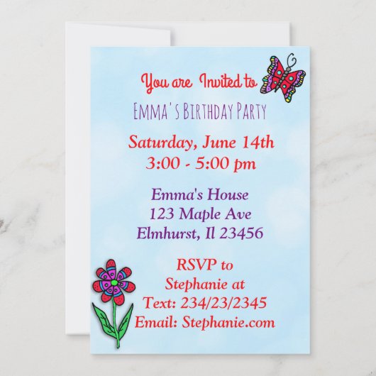 Invitation Princesse et Unicorn Fête d'anniversaire (Dos)