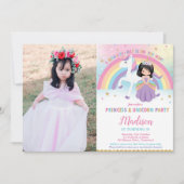 Invitation Princesse et Unicorne fête d'anniversaire Rainbow  (Devant)