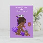 Invitation Princesse ethnique au téléphone Baby shower violet (Debout devant)