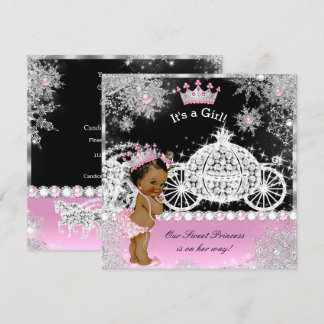 Invitation Princesse ethnique Baby Shower Carrosse Rose Noir