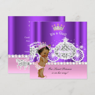 Invitation Princesse ethnique Baby Shower Carrosse Rose Viole