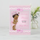 Invitation Princesse ethnique Baby shower fille perles roses (Debout devant)