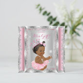 Invitation Princesse ethnique Baby shower rose argent Tutu (Debout devant)