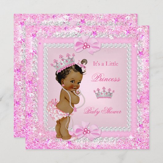 Invitation Princesse ethnique Baby shower rose Parties scinti (Devant / Derrière)