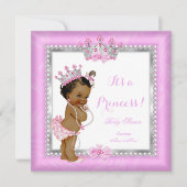 Invitation Princesse ethnique Baby shower rose perle d'argent (Devant)