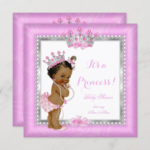 Invitation Princesse ethnique Baby shower rose perle d'argent