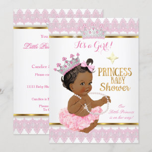 Invitation Princesse ethnique fille Baby Shower rose tutu or