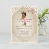 Invitation Princesse Ethnique Vintage Bébé Fille Rustique Sho (Debout devant)