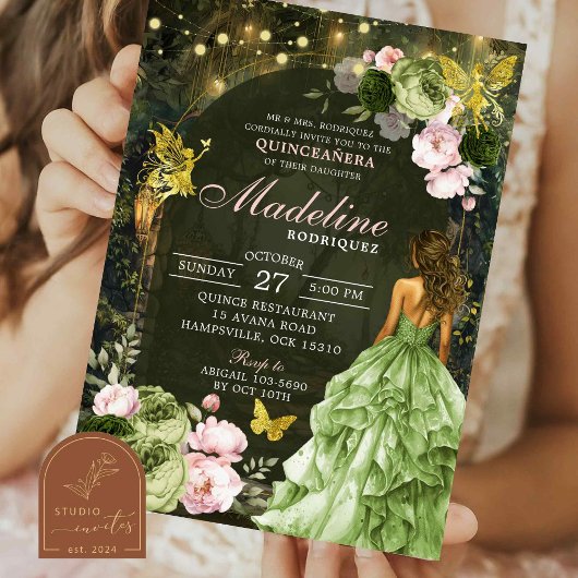 Invitation Princesse Fée de la Forêt Enchantée Rose Quinceane