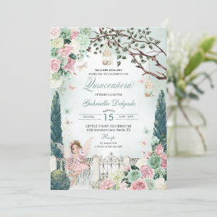 Invitation Princesse Fée Rose Enchantée Jardin Quinceanera
