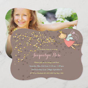 Invitation Princesse Fée Rose et Étoiles Photo Fille Annivers