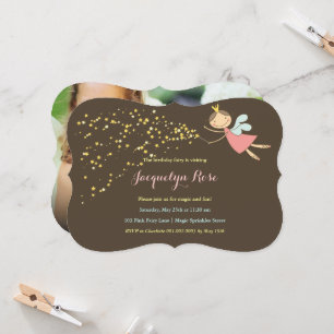 Invitation Princesse Fée Rose Fantaisiste Fille Photo Anniver