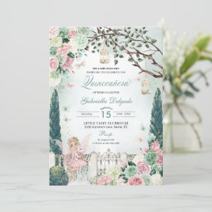 Invitation Princesse Fée Rose Jardin Enchanté Quinceanera
