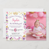 Invitation Princesse Fée Rose & Or 1er Anniversaire (Devant)