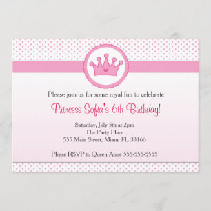 Invitation princesse Fête d'anniversaire Couronne 