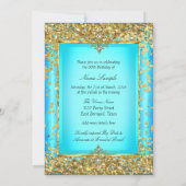 Invitation Princesse fête d'anniversaire Turquoise Blue Gold (Dos)
