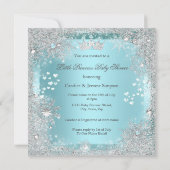 Invitation Princesse Fille Baby shower Turquoise Bleu Coeur B (Dos)