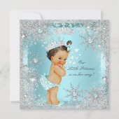 Invitation Princesse Fille Baby shower Turquoise Bleu Coeur B (Devant)