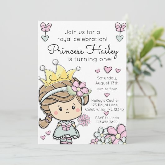 Invitation Princesse Fille Fête d'anniversaire (Debout devant)