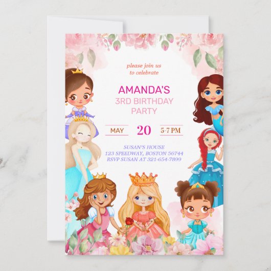 Invitation Princesse Fille Fête d'anniversaire 3e année Invit (Devant)