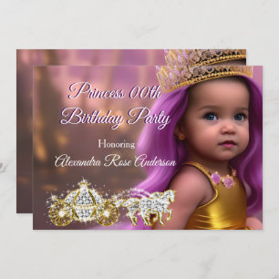 Invitation Princesse Fille Fête d'anniversaire Carriple or vi
