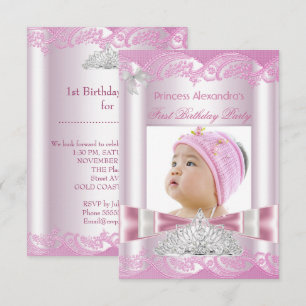 Invitation Princesse Fille Premier anniversaire 1ère fête