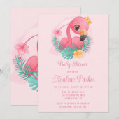 Invitation Princesse Flamant rose rose Baby shower fille (Devant / Derrière)