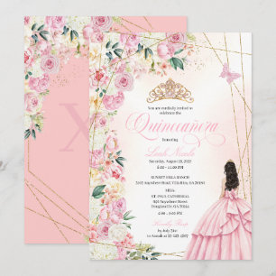 Invitation Princesse Fleur Poudrée et Paillettes Dorées pour